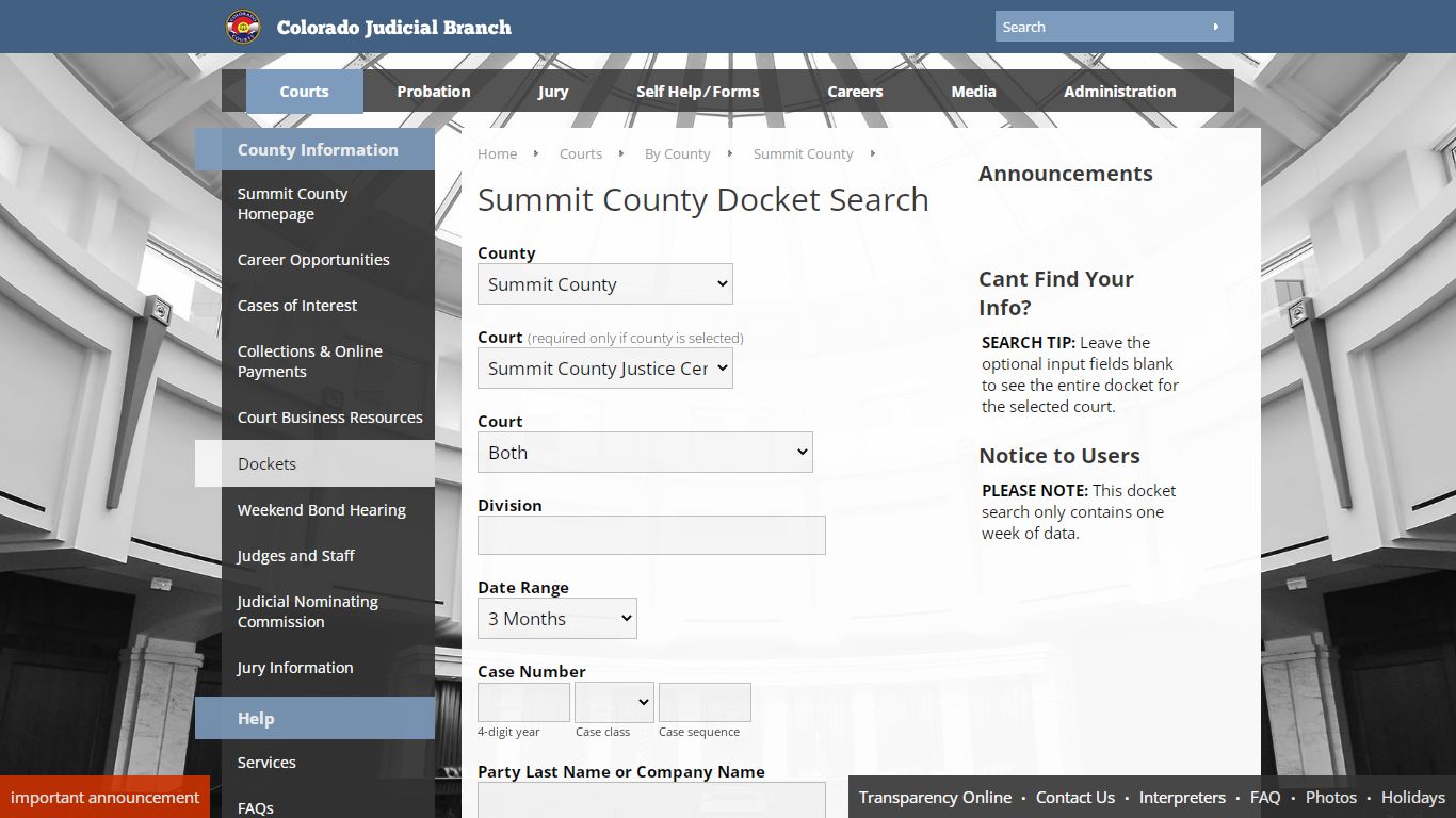 Colorado Judicial Branch - Summit County - Dockets